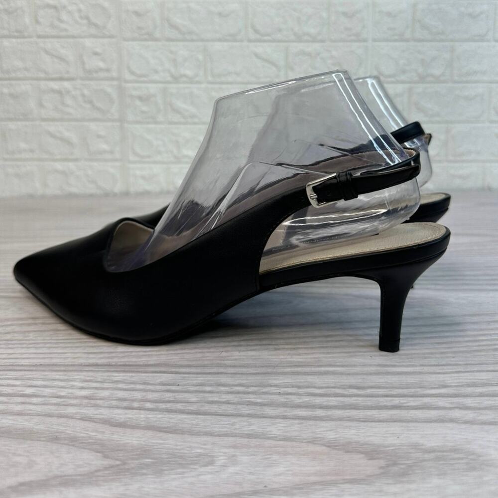 French Connection Quinn Slingback Pumps Sz 10 Black Pointed Kitten Heels Classic - Picture 4 of 9